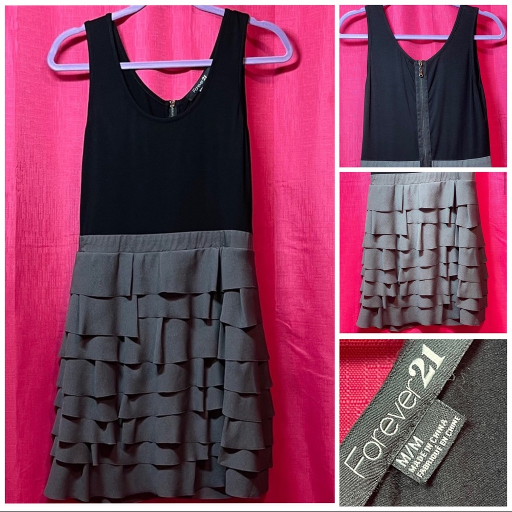 FOREVER 21 BLACK & GRAY RUFFLE DRESS SIZE M